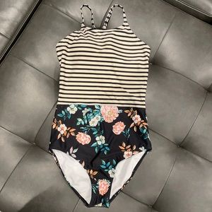 Stripe and floral swimsuit